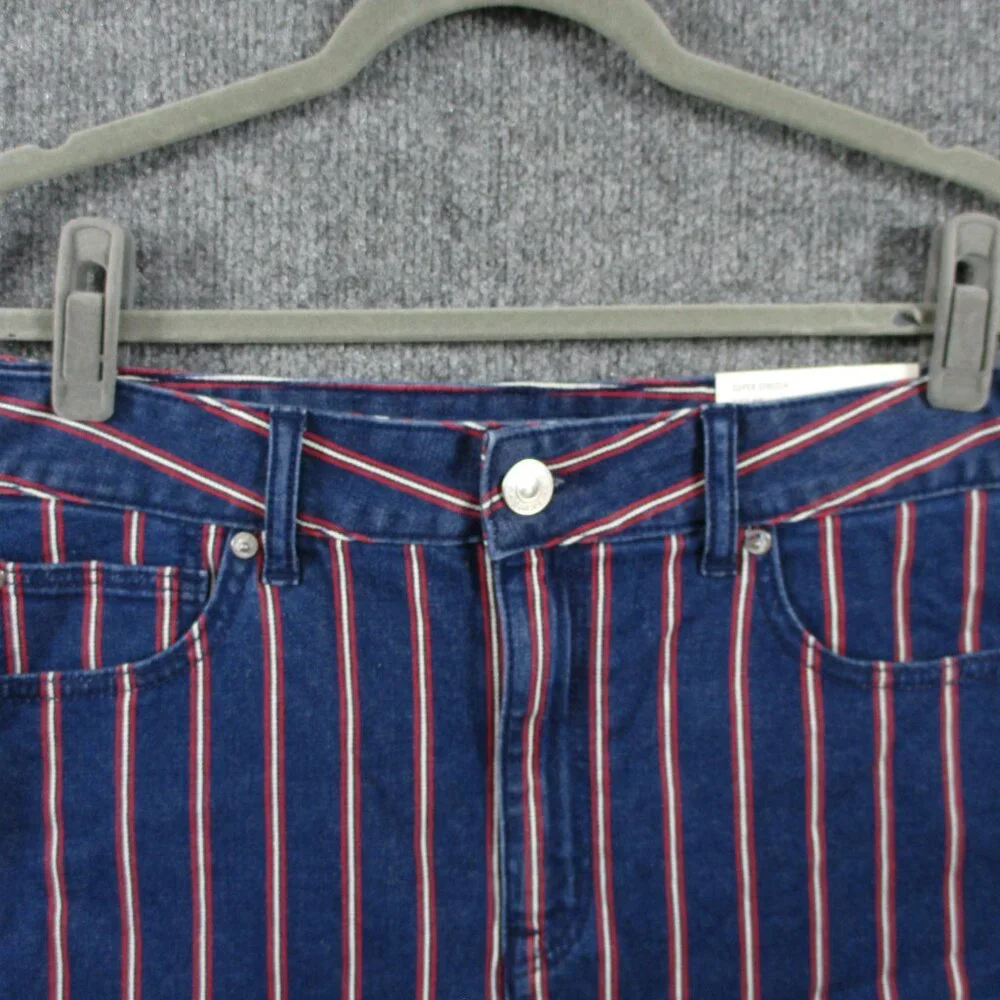 American Eagle Skirt Womens 12 Blue Red Striped Denim Jean Mini Stretch Raw Edge - Picture 4 of 13
